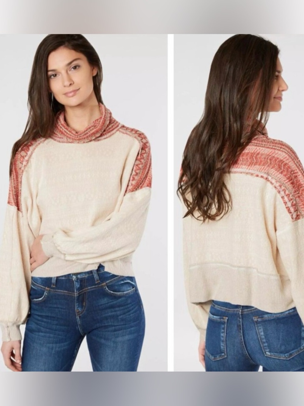 We The Free Turtleneck Colorblock Knit Sweater - cropped